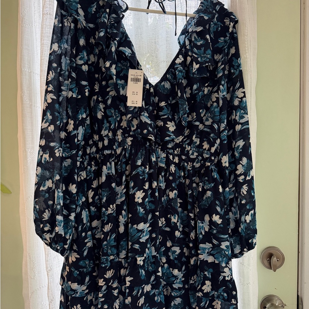 Abercrombie & Fitch Floral Mini Dress - Blue and White